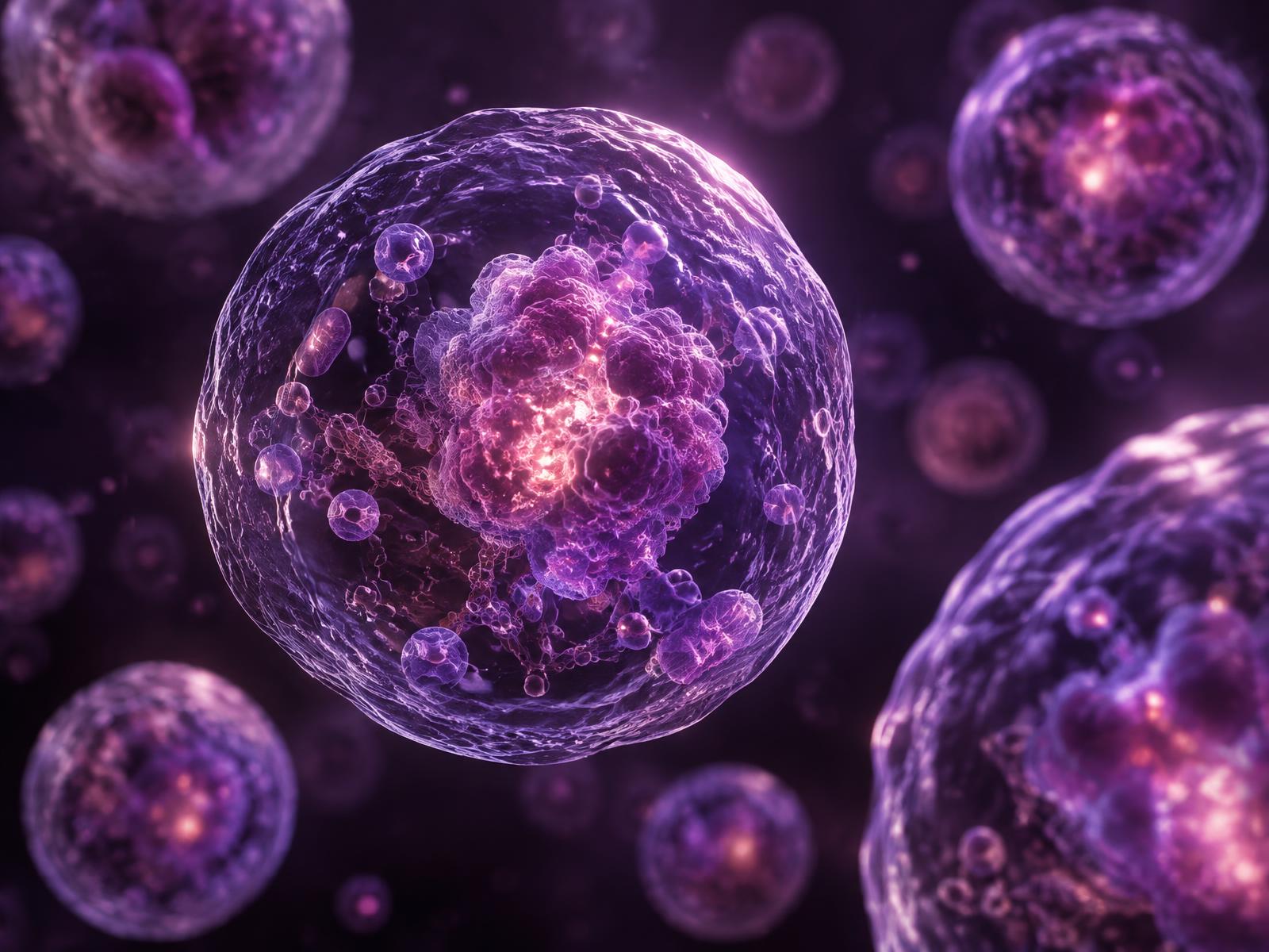 Glowing biological cell spheres with luminous internal structures